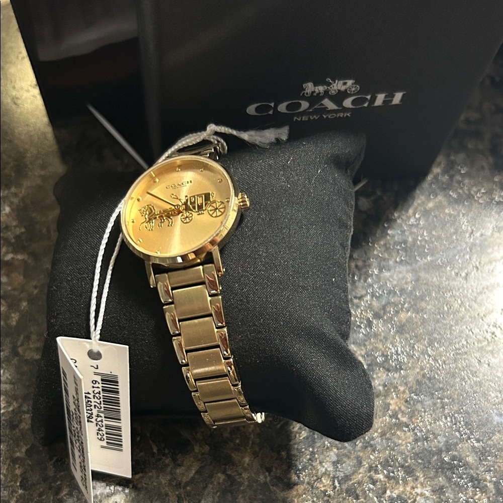 Coach Women's Gold Watch with Logo Detail